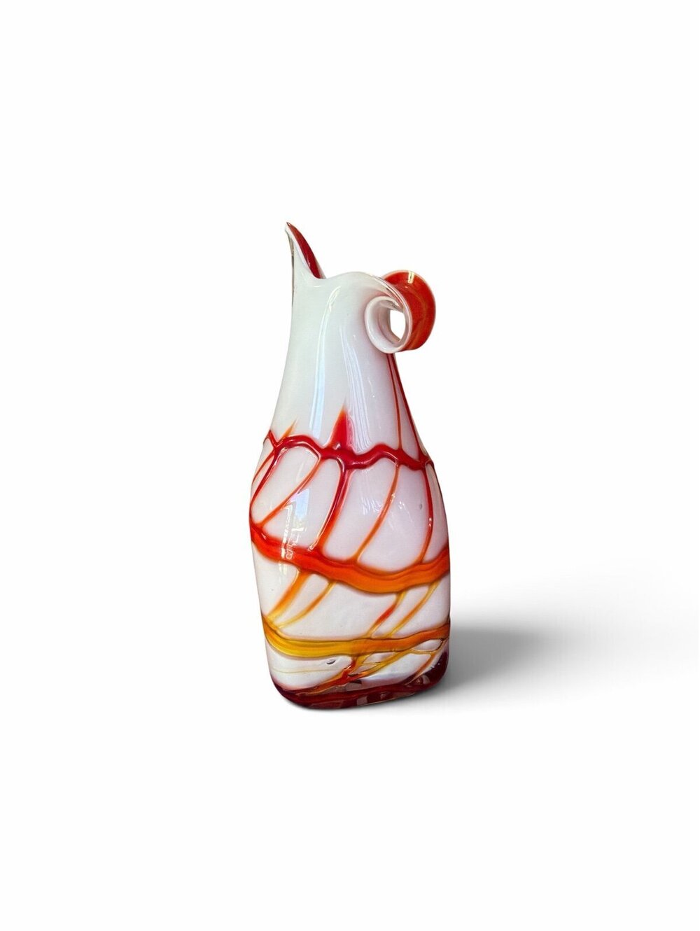 Hand Blown Glass Vase Swirl Red Orange Yellow White